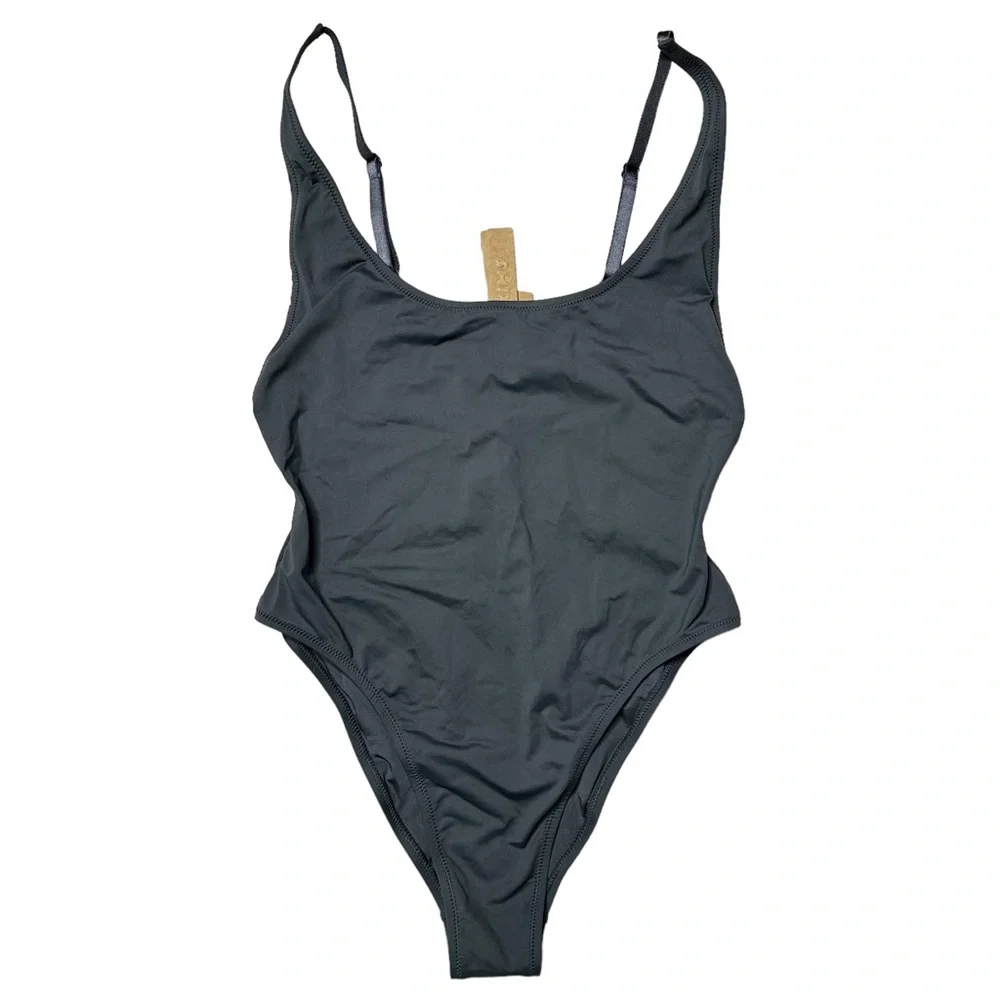 NWT Skims Signature Swim Scoop Neck One-Piece Swimsuit in Gunmetal Women’s L, 3X